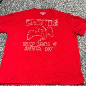Led Zeppelin Red Graphic T-Shirt USA 1977 Tour Icarus Logo Mens Size S/M